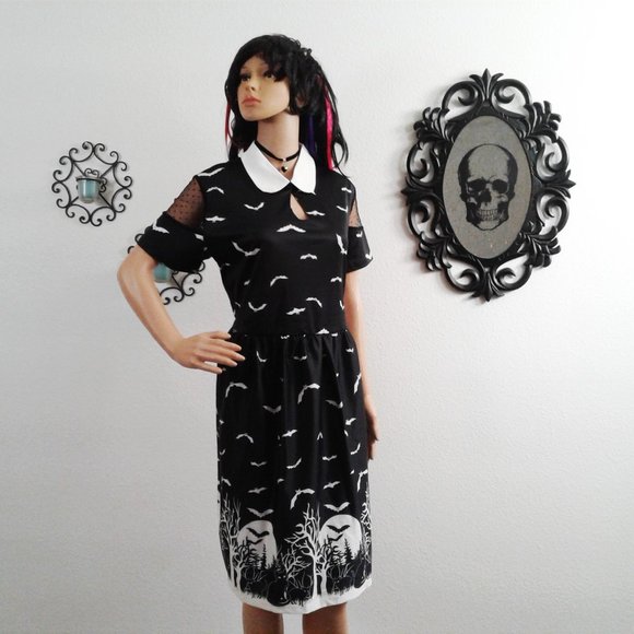 Cats & Bats Spooky Forest Printed Dress - Picture 2 of 4